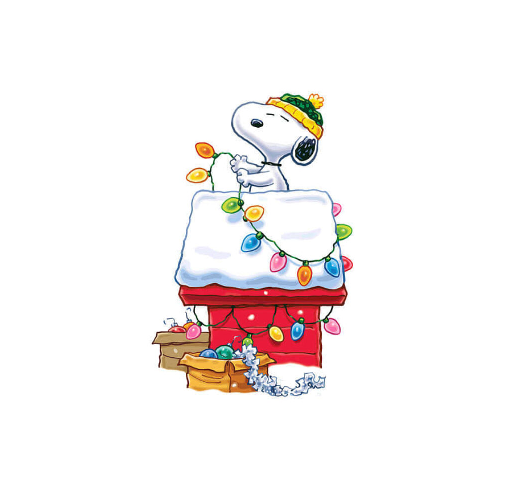 Snoopy's Festive Christmas Kennel Wallpaper with Snowy Background