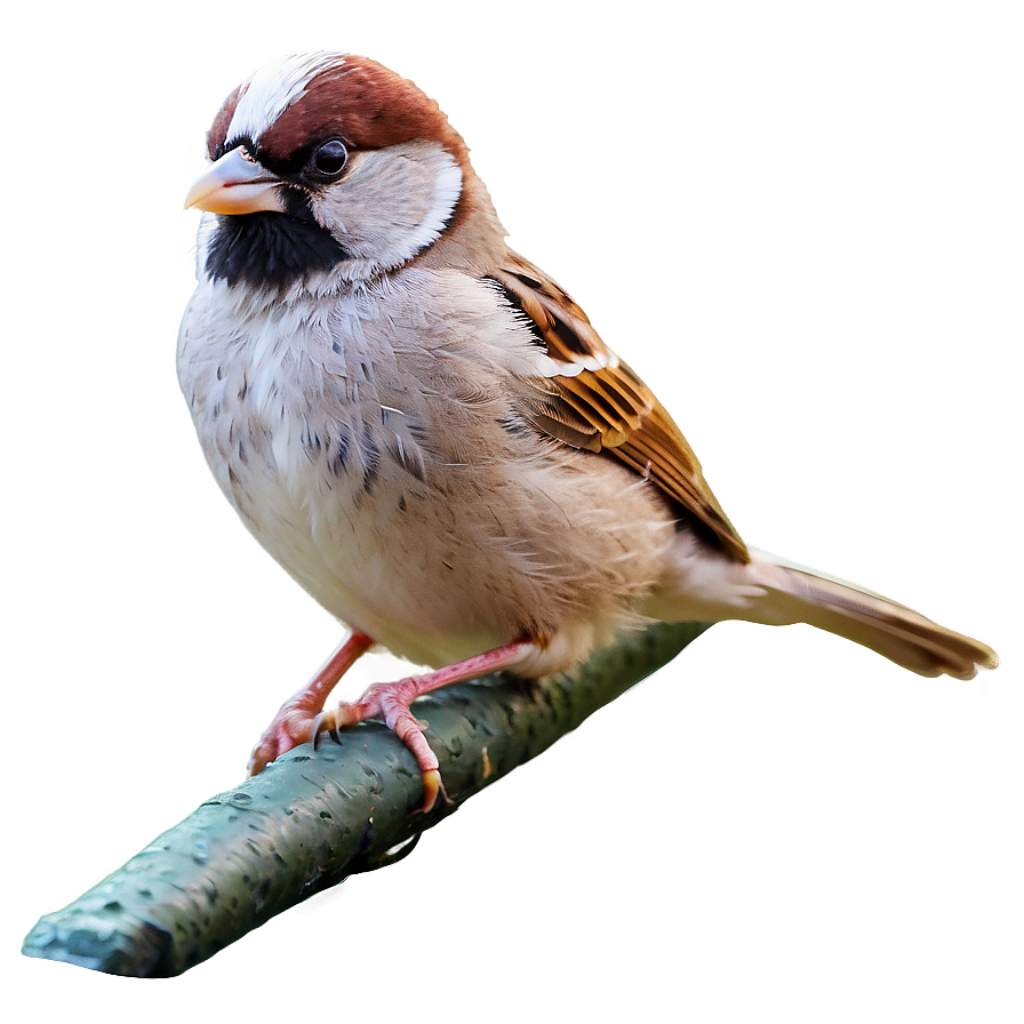Charming Sparrow on a Branch: Serene Blurred Background Wallpaper