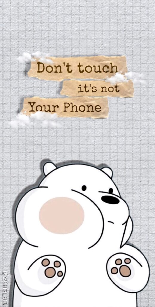 Cute squished Ice Bear cartoon on textured grey background with protective phone message wallpaper