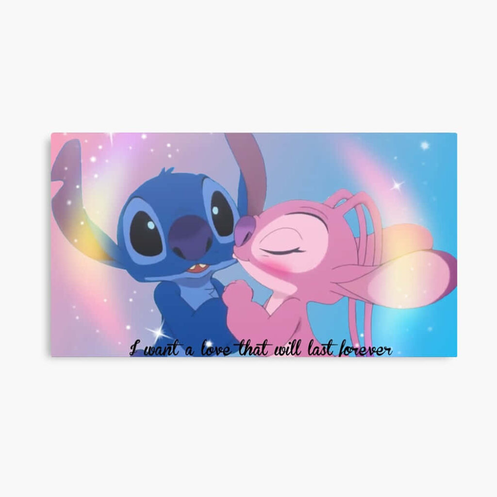 Cute Stitch & Angel Wallpaper: Romantic Blue-Pink Love Quote