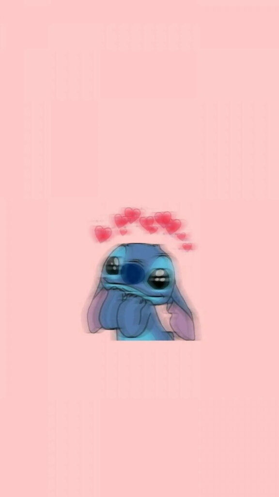 Adorable Stitch Wallpaper: Cute Pink Background with Hearts