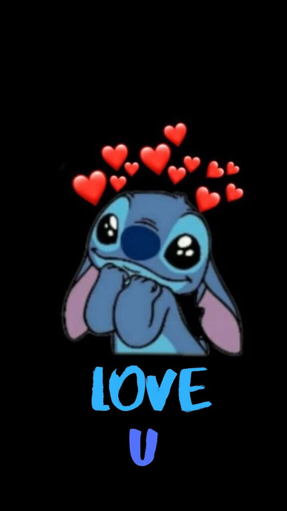 Adorable Stitch Wallpaper with Hearts and 'LOVE U' Text