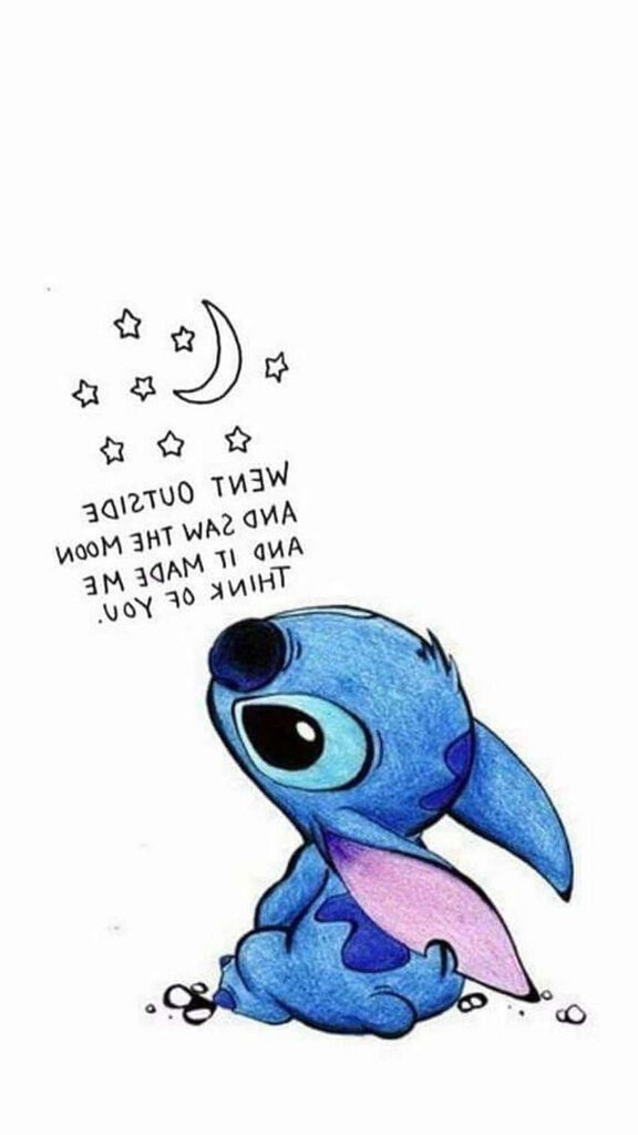 Cute Stitch Wallpaper: Gazing at the Moon & Stars with Heartfelt Message