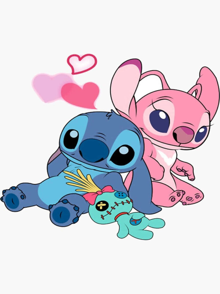 Stitch and Angel Wallpaper: Love & Companionship in Bright Colors