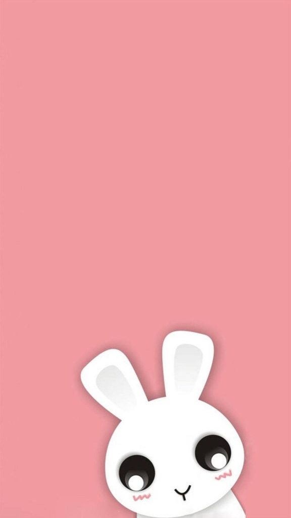 Minimalist white bunny wallpaper with cute rabbit on soft pink background for iPhone lock screen