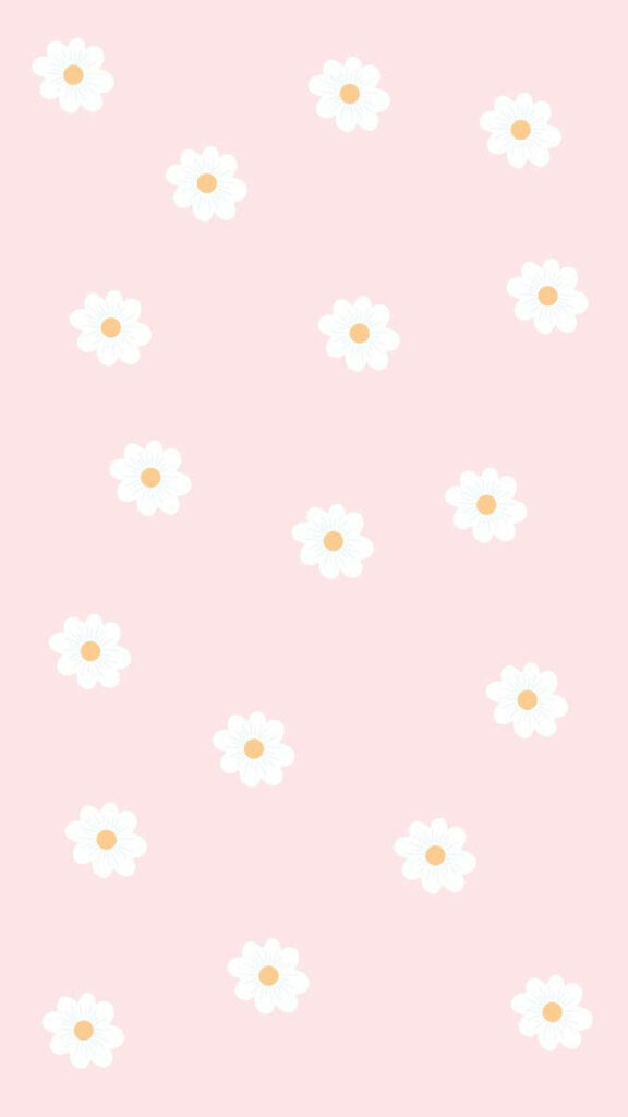 Kawaii Floral Wallpaper: Cute White Flowers on Soft Pink Background