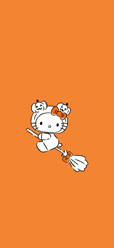 Festive Witch Kitty Wallpaper: Cute Character on Broomstick
