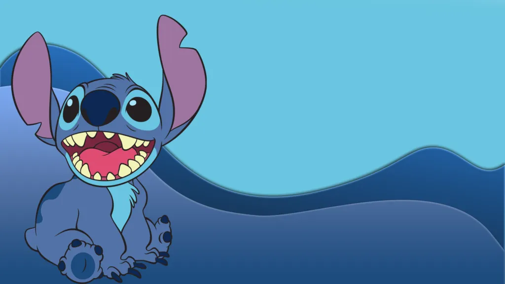 Cute Cartoon Stitch and Lilo Embark on a Digital Adventure: Laptop HD Wallpaper Background Photo