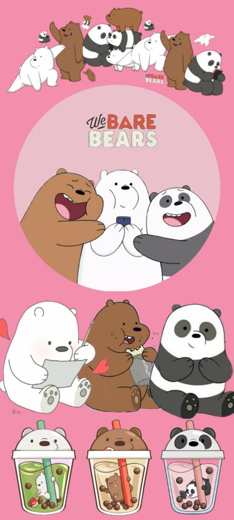 Pink Perfection: A Cute and Soft Cartoon Wallpaper Featuring the Adorable We Bare Bears