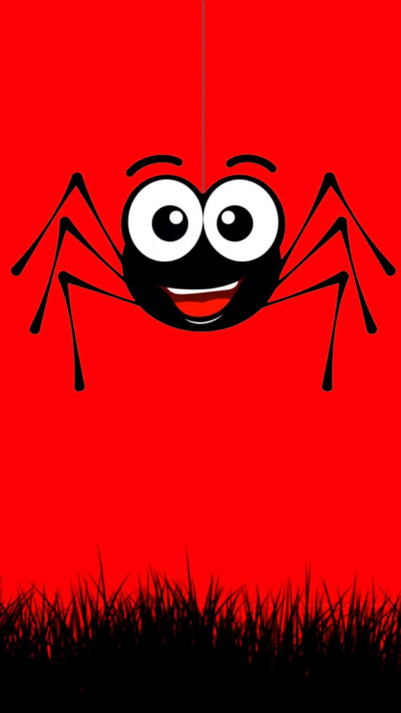 Smiley Spider in a Charming Scarlet Scene: A Cute Dark Red Background Wallpaper