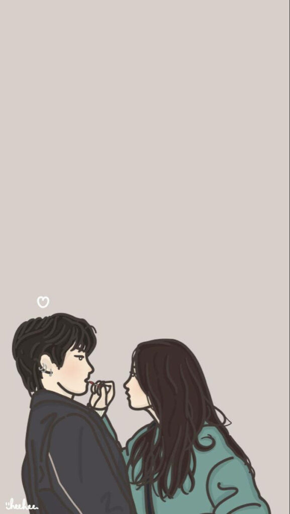 Adorable Cartoon Characters Inspired by True Beauty: A Delightful Background for Cute Couples Wallpaper