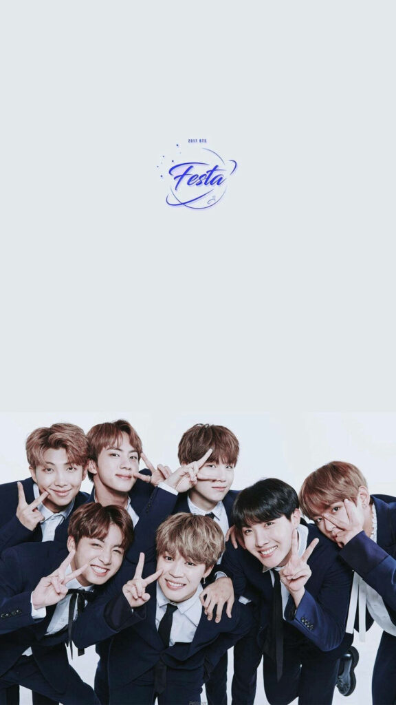Crowdedly Posing in Suits: Adorable Bts Group's Charming Portrait Wallpaper