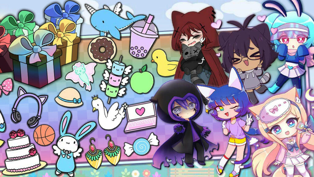 Colorful Cuties: A Gacha Life Wallpaper Featuring Adorable Characters and Items