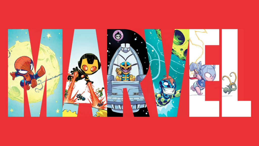 Marvelous Superheroes: Adorable Artwork Drawn Inside the Iconic Marvel Logo Wallpaper