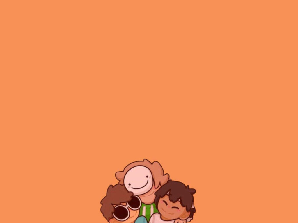Adorable Minecraft Dream Team Poses Playfully on Vibrant Orange Canvas Wallpaper