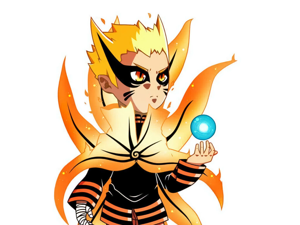 Chibi Charm: Naruto Baryon Mode Wields Rasengan in Adorable Art Style - Background Image Wallpaper