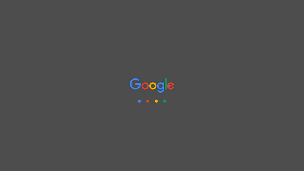 Minimalist Google wallpaper with multicolored logo and Assistant dots on dark gray background