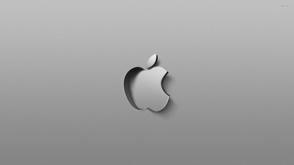 Minimalist Apple logo 3D cutout on smooth grey background with soft lighting and shadows wallpaper