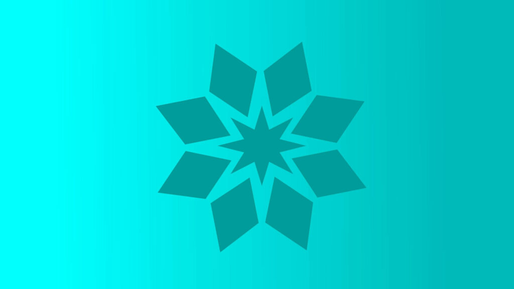 Vibrant cyan digital wallpaper with minimalist geometric flower and smooth gradient background