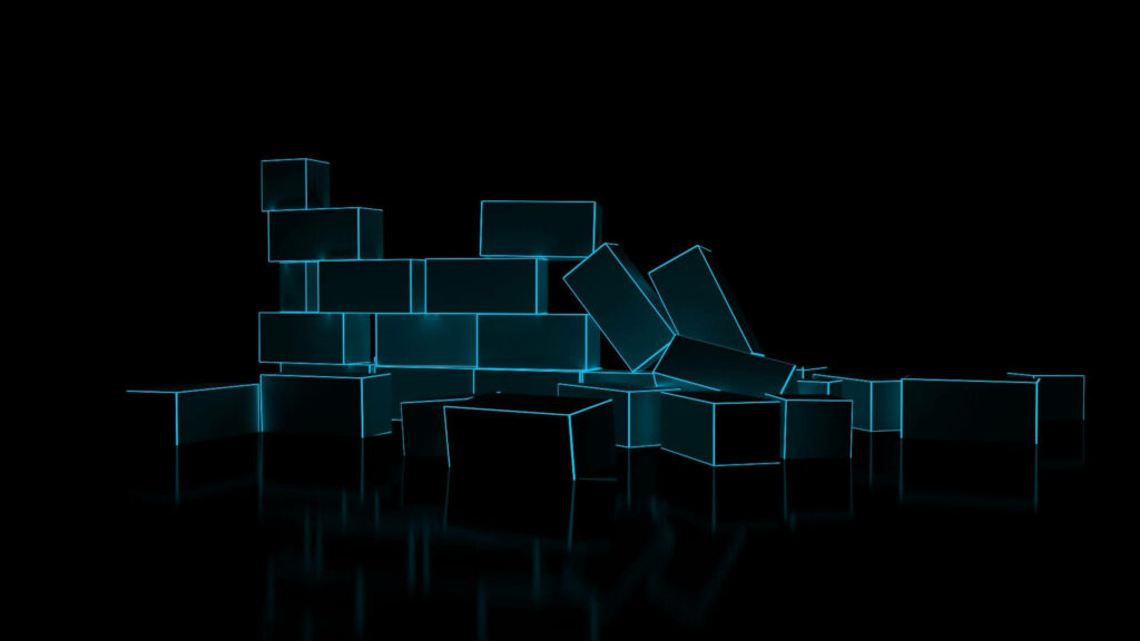 Cyan Box Extravaganza: Vibrant Rectangles Reside on a Mysterious Black Canvas Wallpaper