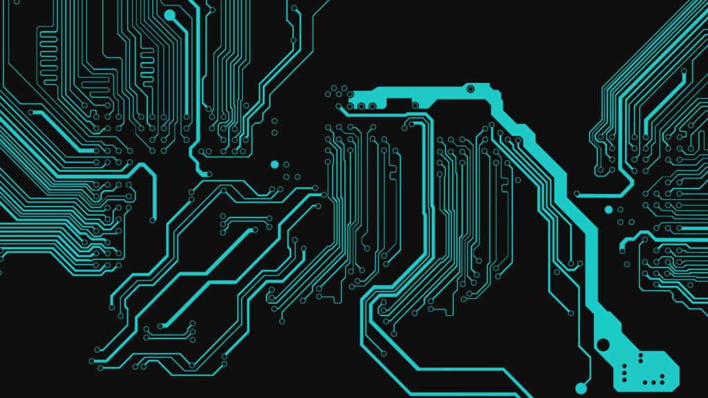 Cybernetic Symphony: Illuminated Circuitry in Cyan, Rainmeter's Futuristic Aesthetic Wallpaper