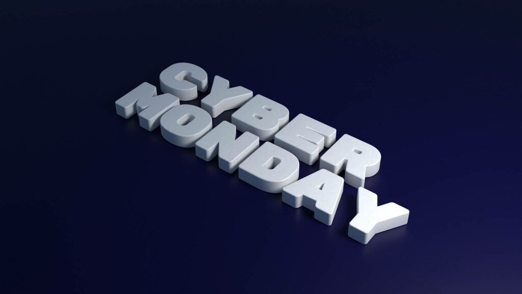 Bold Silver Cyber Monday Wallpaper on Dark Blue Background