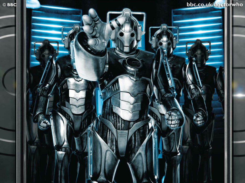 Cybermen Wallpaper: Iconic Doctor Who Villains in Futuristic Backdrop