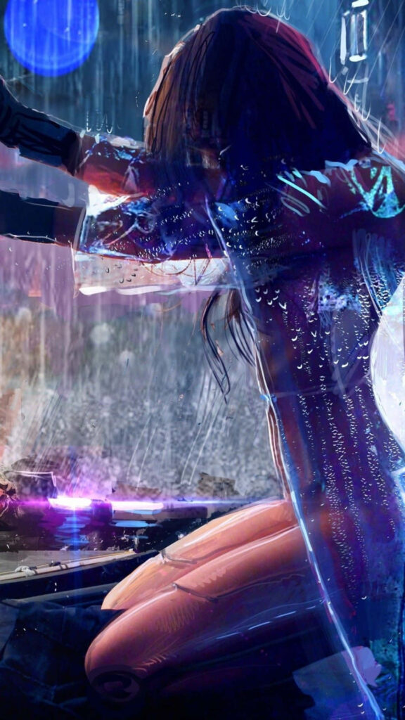 Cybernetic Dominance in a Rain-Soaked Dystopia: A Captivating Game Art Preview for Cyberpunk 2077 Wallpaper