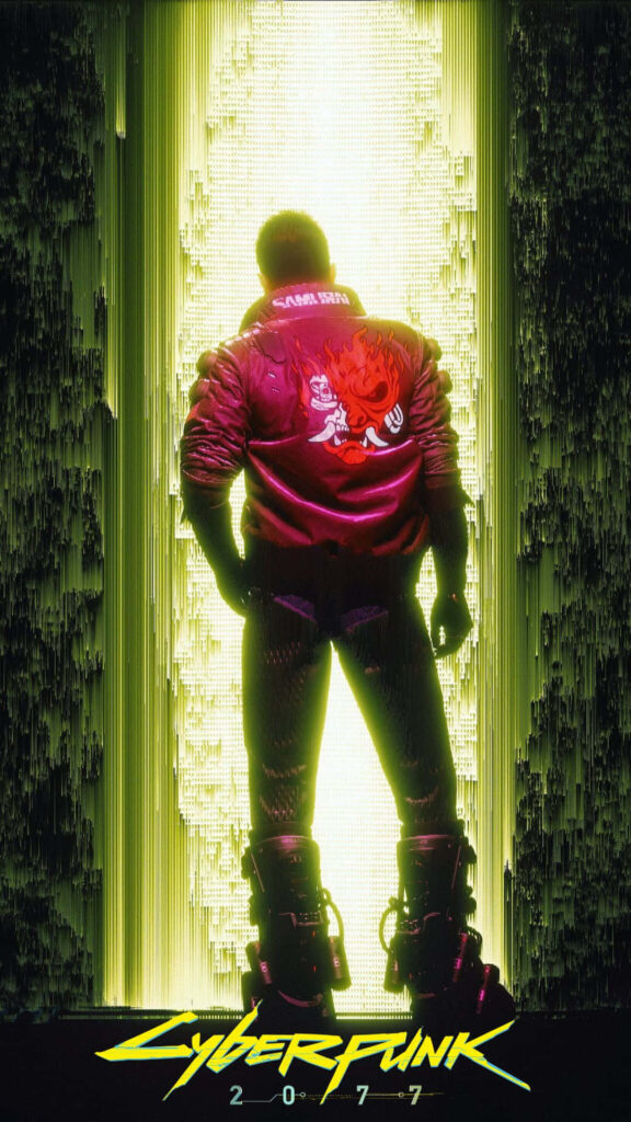 Red Jacketed Protagonist: Immersive Cyberpunk 2077 Background for Android Devices Wallpaper