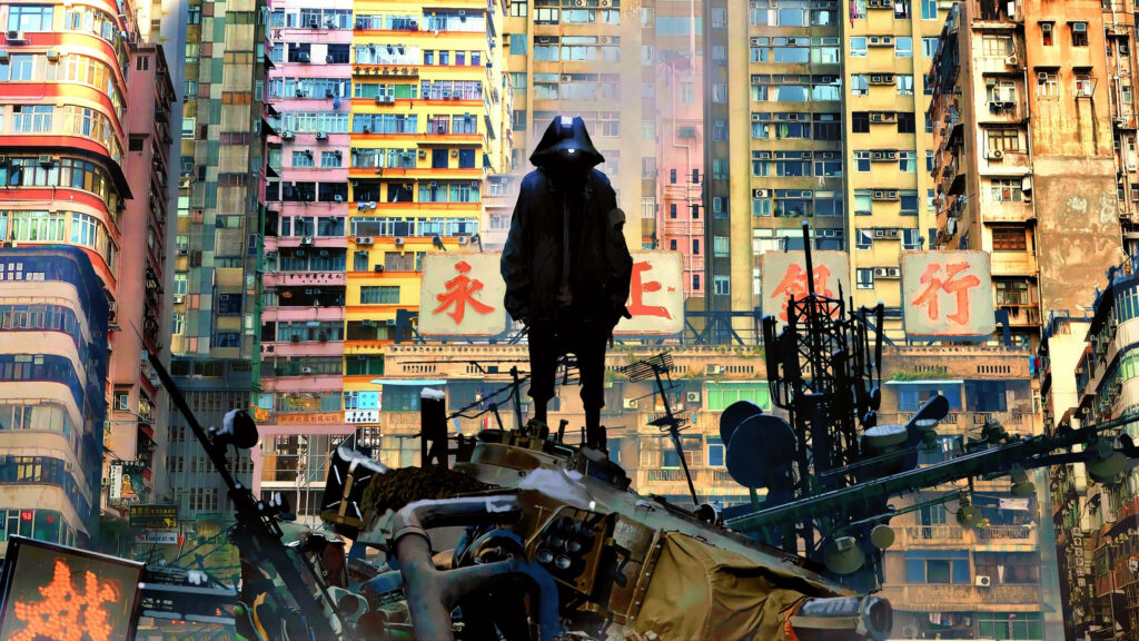 Cyberpunk 2077: City Ruinscape with Resilient Protagonist Wallpaper
