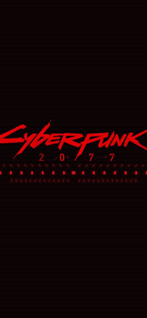 Cyberpunk 2077 iPhone wallpaper with red logo and geometric lines on black background