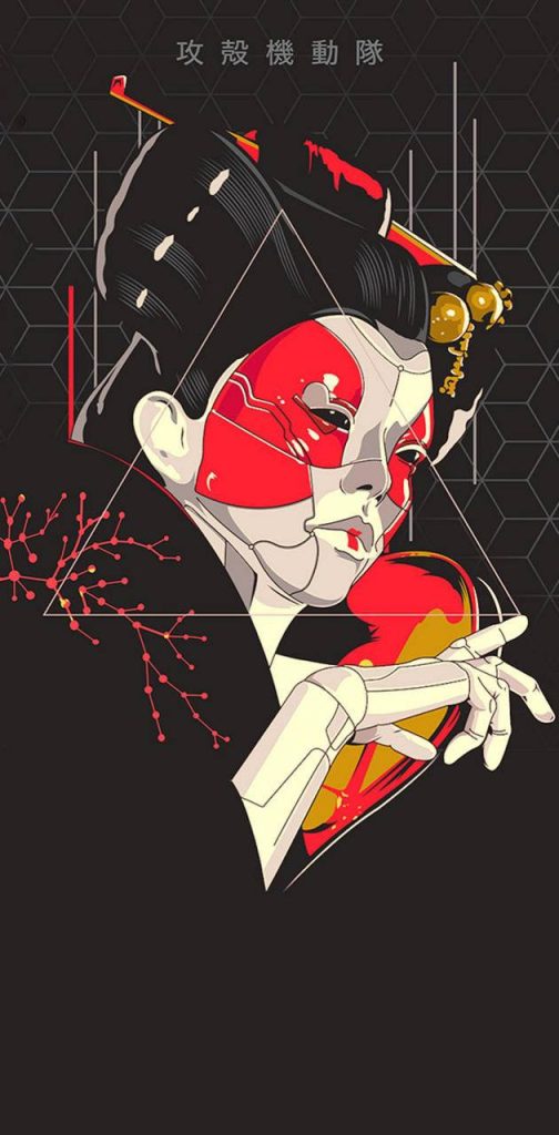Cyberpunk Ghost in the Shell robotic Geisha low-poly digital art Japanese futuristic wallpaper