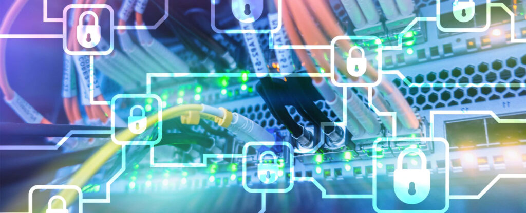 Intricate Server Cable Wallpaper with Data Protection Icons