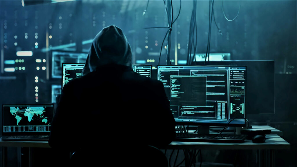 Stealth Mode: Immersed 3D Hacker Wallpaper Creating Chaos in the Dark Abyss