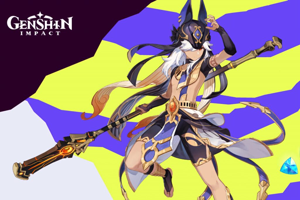 Cyno Genshin Impact wallpaper with vibrant geometric patterns and detailed anime character design