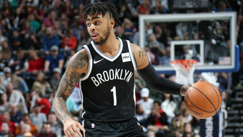 DAngelo Russell Brooklyn Nets dribbling basketball action HD sports wallpaper crowd background