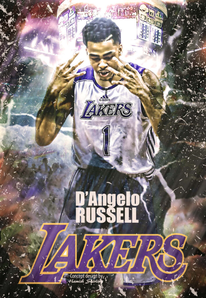 D'Angelo Russell Lakers #1 2015 NBA Draft dynamic wallpaper with vibrant colors and intense lighting