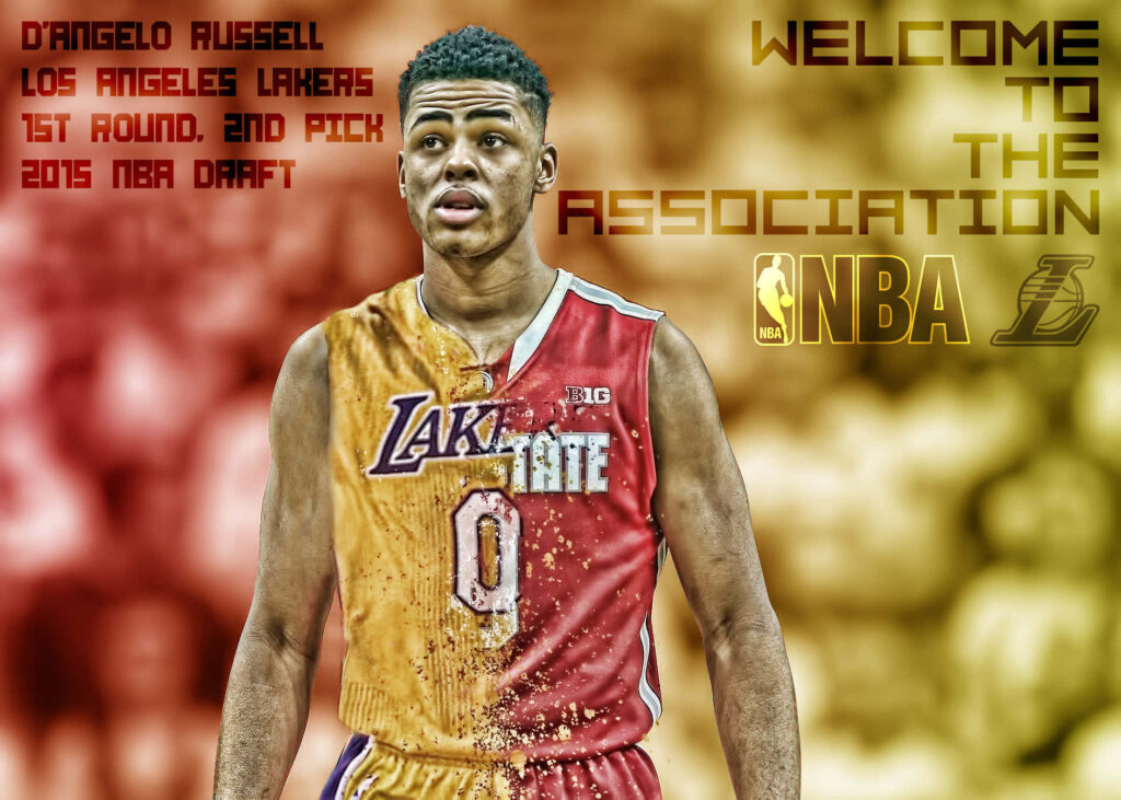DAngelo Russell wallpaper with red yellow tones Ohio State to Lakers transition NBA Draft 2015