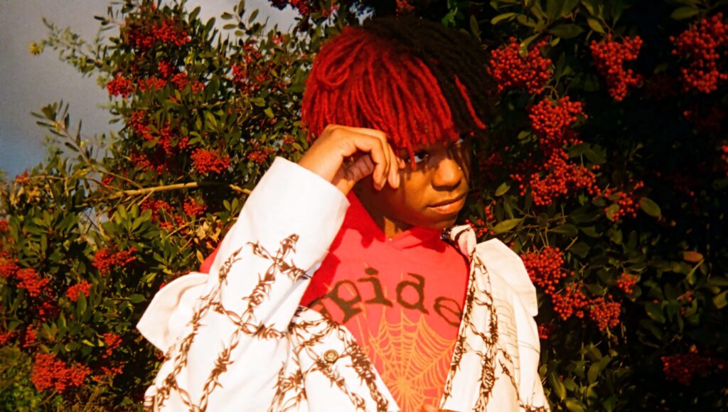 DC The Don in white barbed wire jacket and red Spiderman shirt with vibrant berry green backdrop Wallpaper
