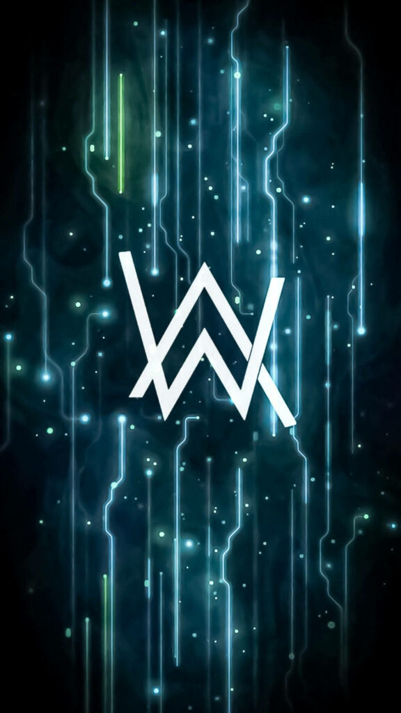 Harmony Unveiled: DJ Alan Walker's Iconic Logo against a Dynamic White and Blue Abstract Canvas Wallpaper