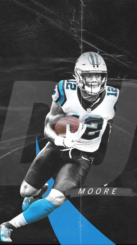 Carolina Panthers DJ Moore number 12 in action dynamic wallpaper with bold team colors and graphics