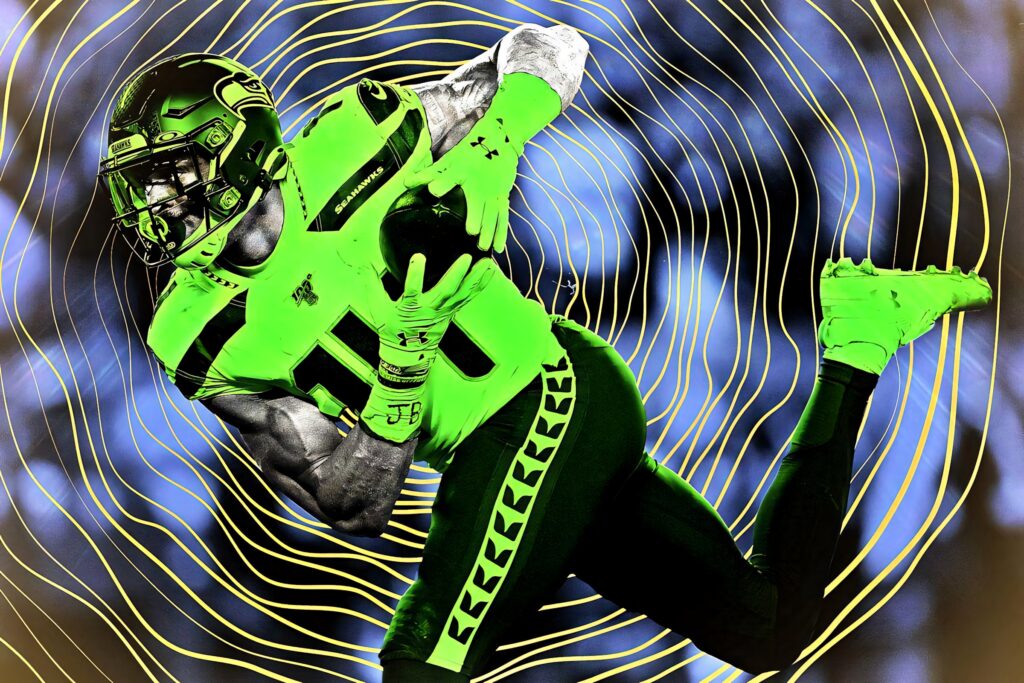 DK Metcalf pop art wallpaper vibrant neon green black dynamic motion bold lines athlete energy