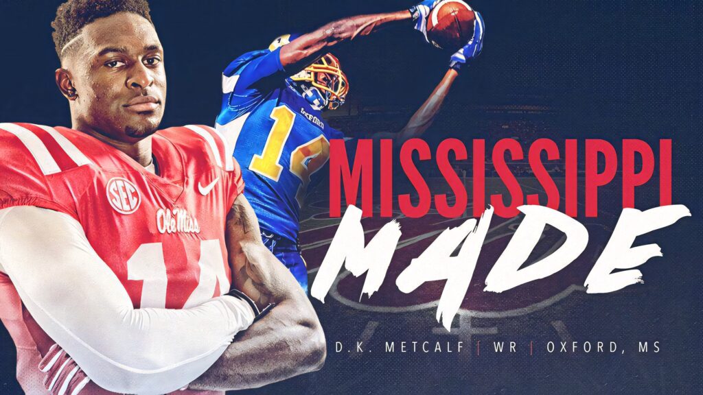 DK Metcalf Ole Miss football wallpaper Mississippi Made vibrant red blue action sports design