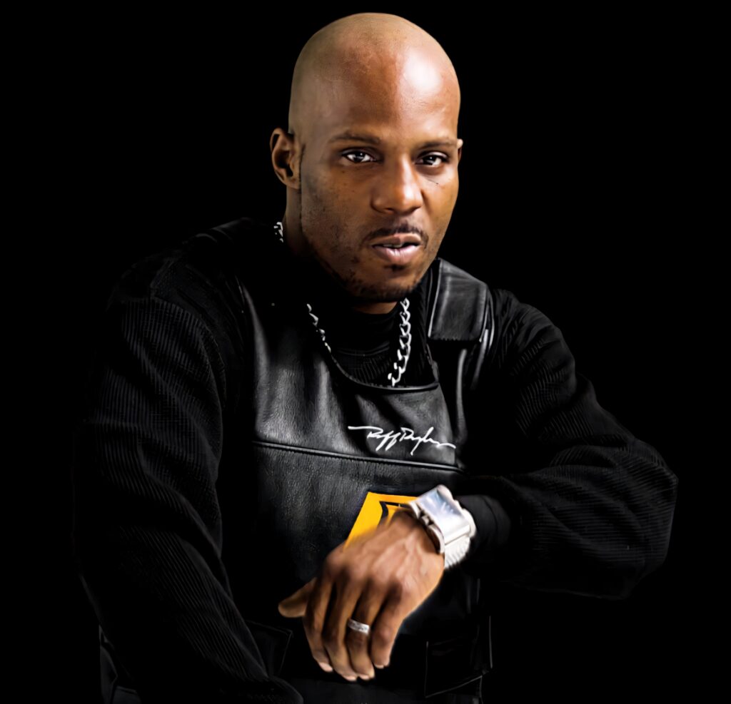 DMX high contrast portrait with intense gaze black background hip hop rapper wallpaper