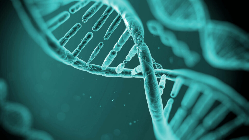 High-resolution DNA double helix illustration on teal background showcasing molecular structure Wallpaper