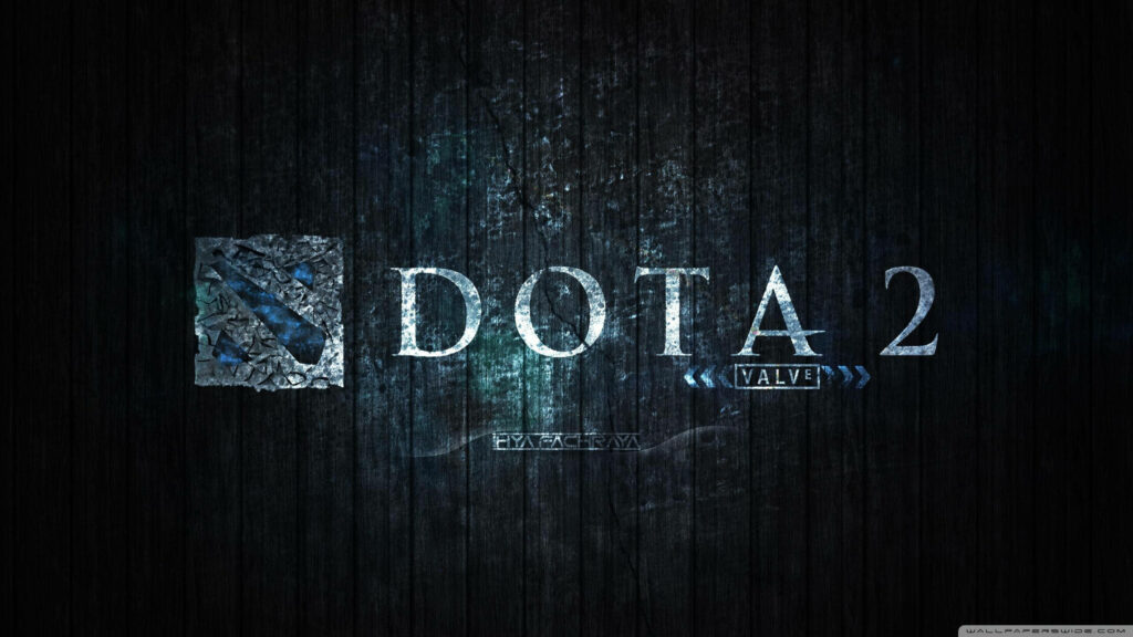 Dazzling Depths: DOTA 2's Emblem Embraced by Enchanting Azure Woodgrain Wallpaper