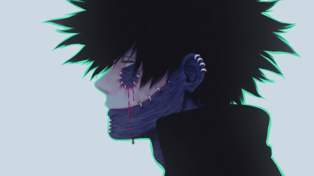 Moody side profile of Dabi from My Hero Academia with bleeding stitches - dramatic anime Wallpaper