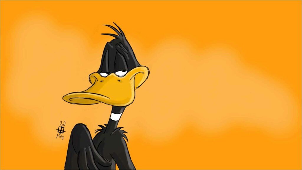 Daffy Duck cartoon with snooty expression on vibrant orange background classic animated style Wallpaper