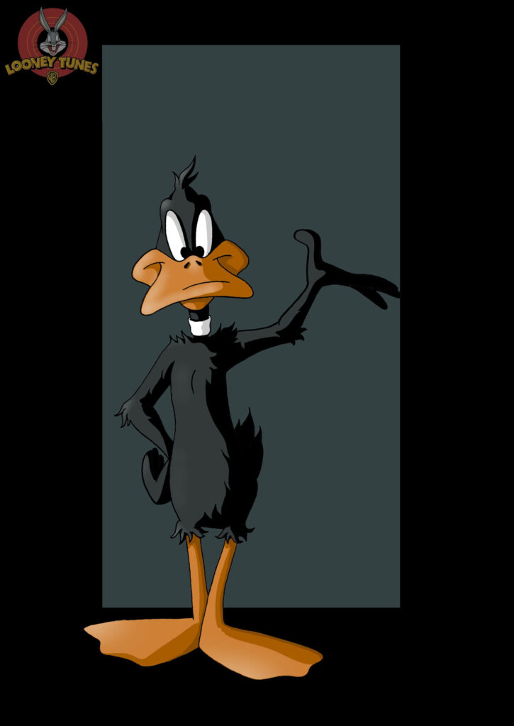 Daffy Duck classic cartoon style digital poster on dark slate background vibrant wallpaper