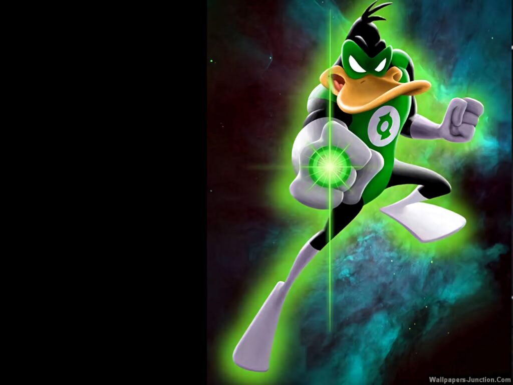 Daffy Duck as Green Lantern glowing green cosmic hero cartoon wallpaper background